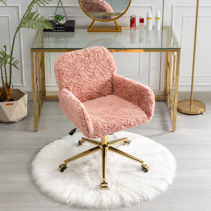 Office Chair, Artificial Rabbit Hair Home Office Chair With Metal Base, Adjustable Desk Chair Swivel Office Chair, Vanity Chair