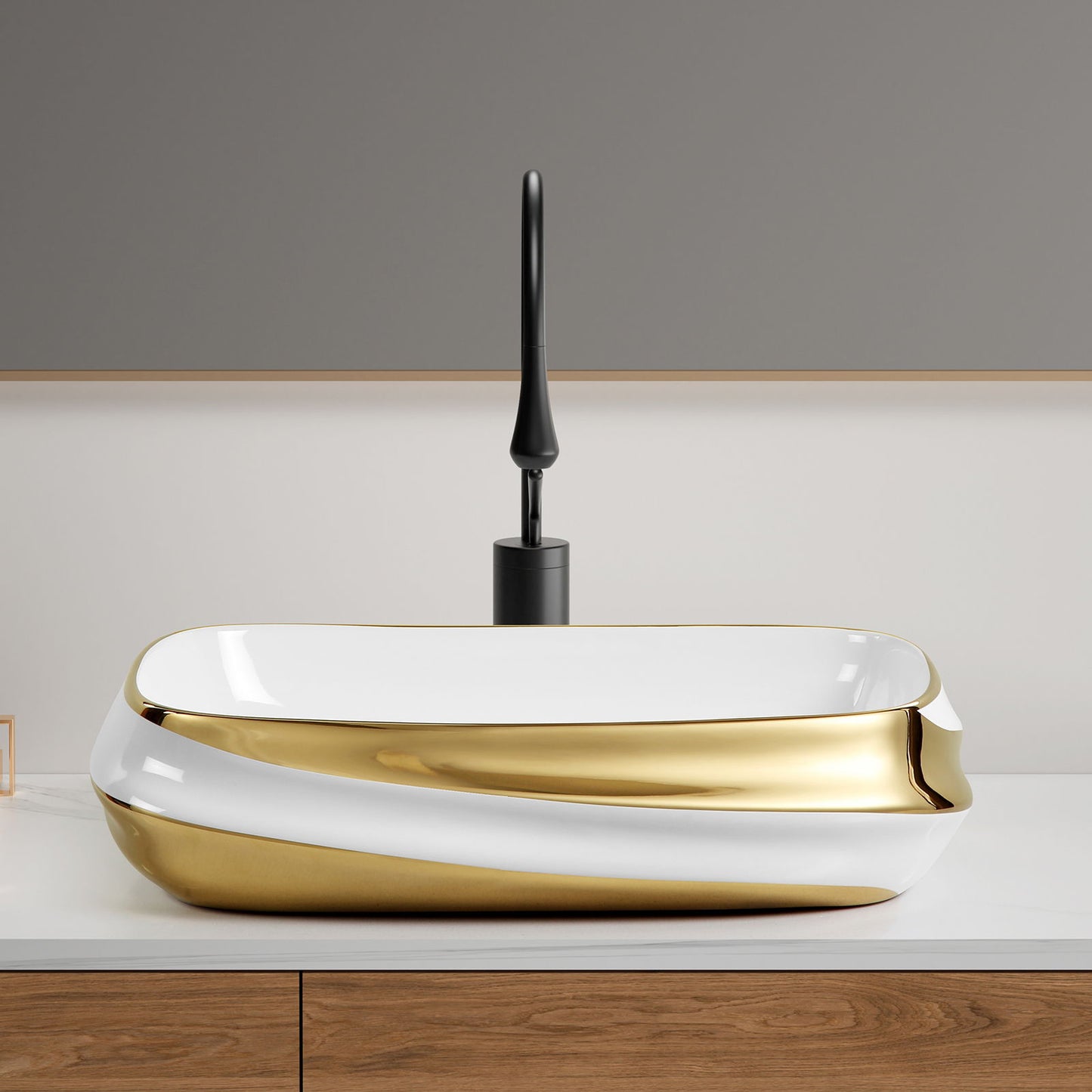 Vessel Sink Above Counter Vanity Basin - Gold / White / Milk White