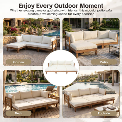 TOPMAX Outdoor Large Daybed Acacia Wood 6-Piece Patio Sofa Set