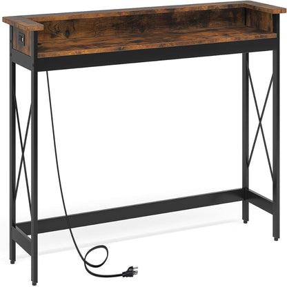 Console Table With Charging Station, Extra Long For Living Hallway - Brown / Black