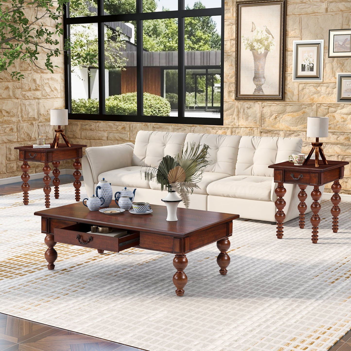 Rectangular Wooden Coffee Table with Storage Drawer