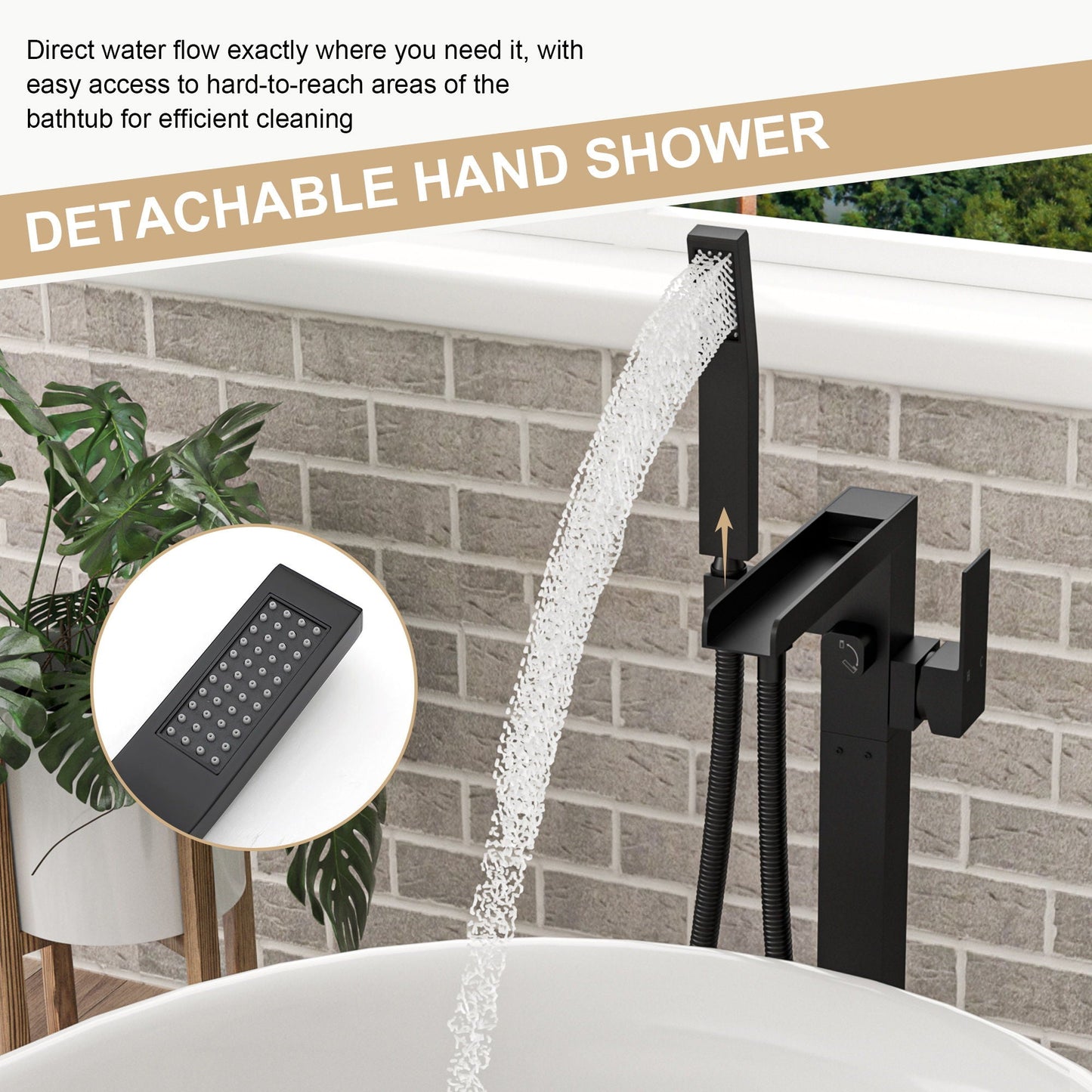 Freestanding Bathtub Faucet With Waterfall Tub Filler And Hand Shower