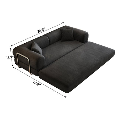78.8' Compression Sofa,Convertible Floor Sofa Bed-with Pillow Back Support Armrest,Comfy Futon Couch Sleeper Bed,Loveseats Boneless Modular Sectional Sofa,Corduroy fabric,for Living Room,Bedroom,Black