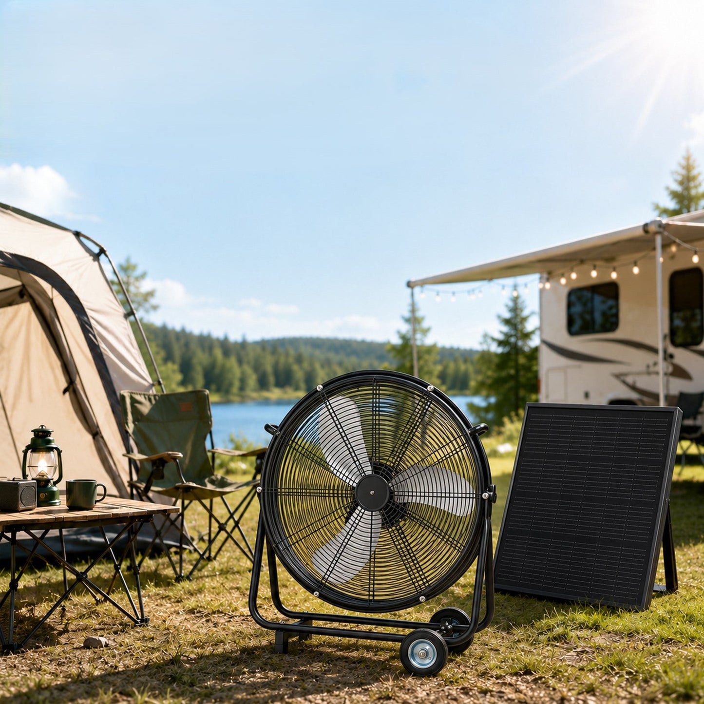24 Inch Solar Floor-Standing Fan With Adjustable Solar Panel
