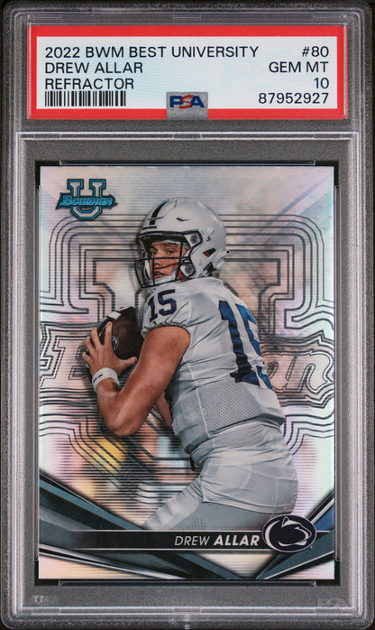 Graded 2022 Topps Bowman Best University Drew Allar #80 Refractor Rookie RC Football Card PSA 10 Gem Mint