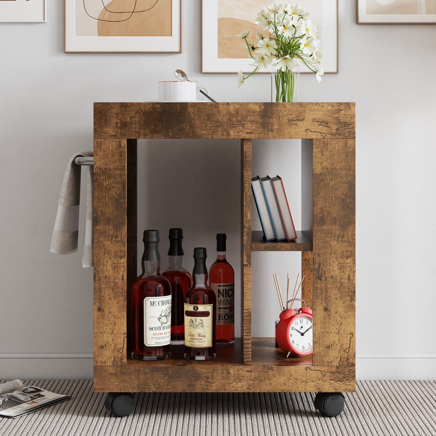 Mid-century Modern Style Movable Side Cabinet