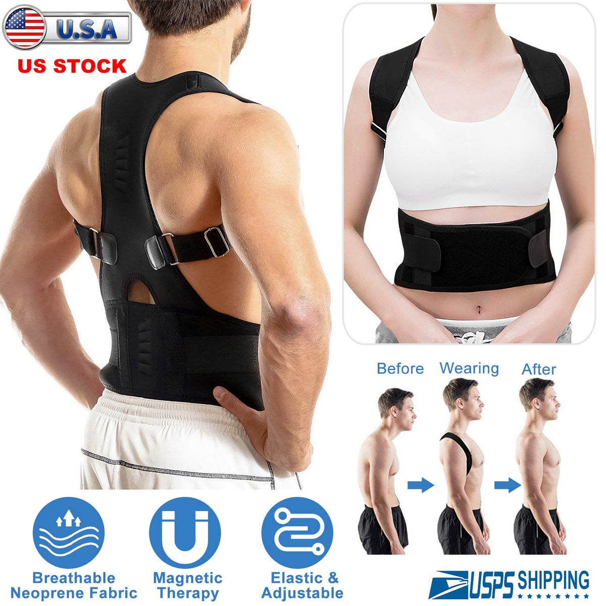 Posture Corrector Back Brace with Magnetic Lumbar Support