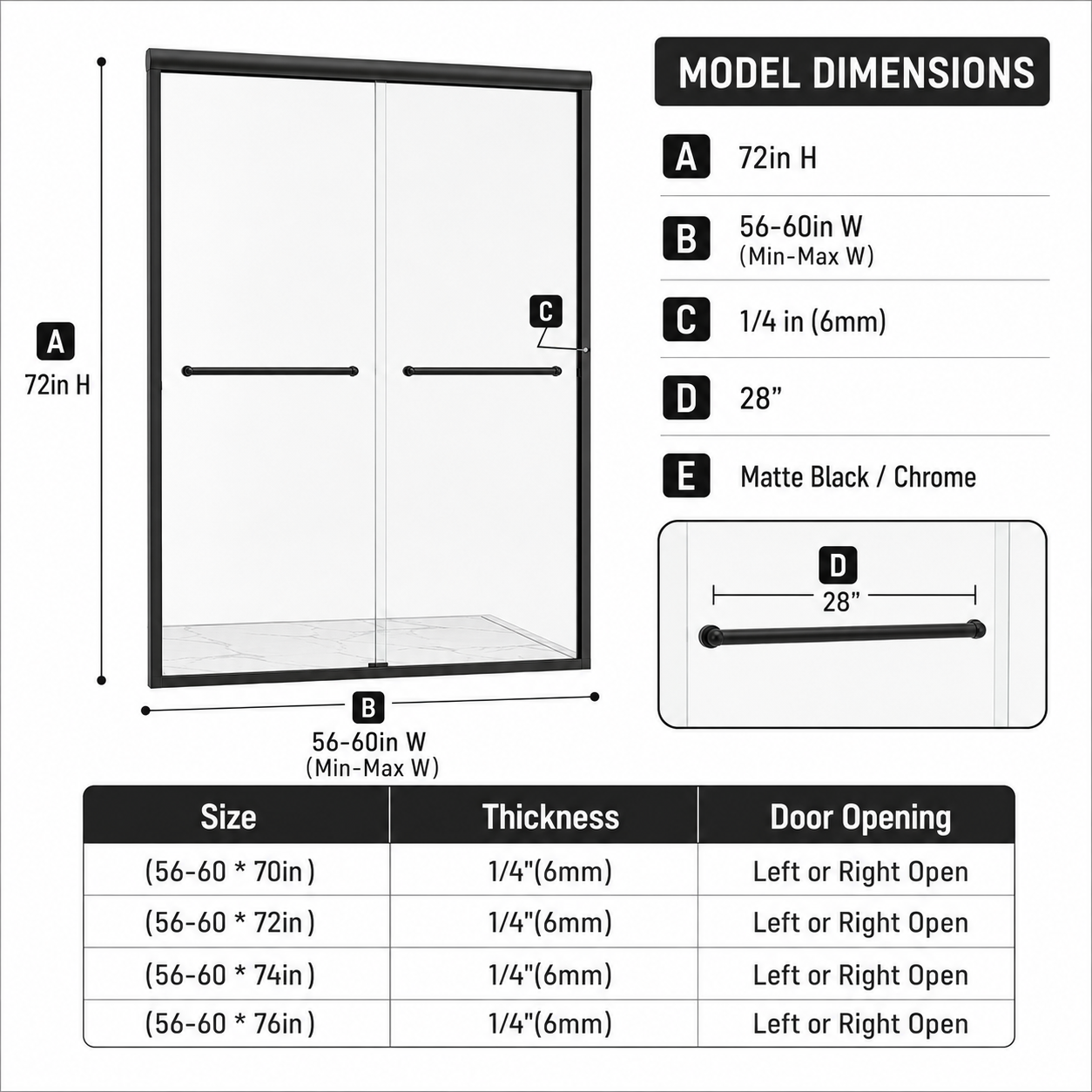 56-60" W x 72" H Framed Double Sliding Shower Door