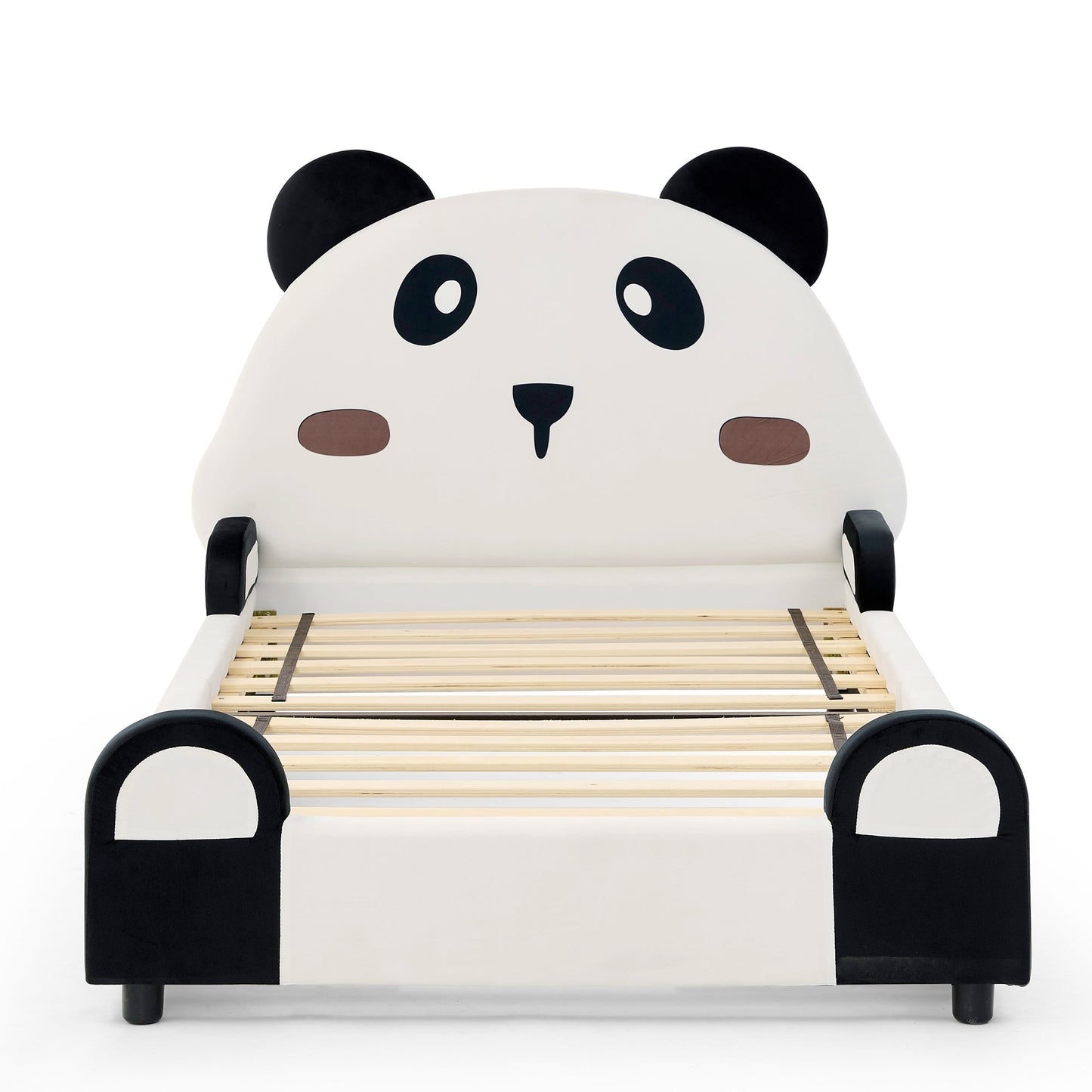 Twin Size Cute Panda-Shaped Kids Bed with Velvet Fabric