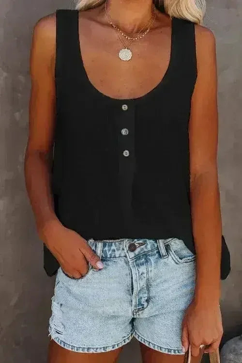 Button Textured Cotton Tank Top