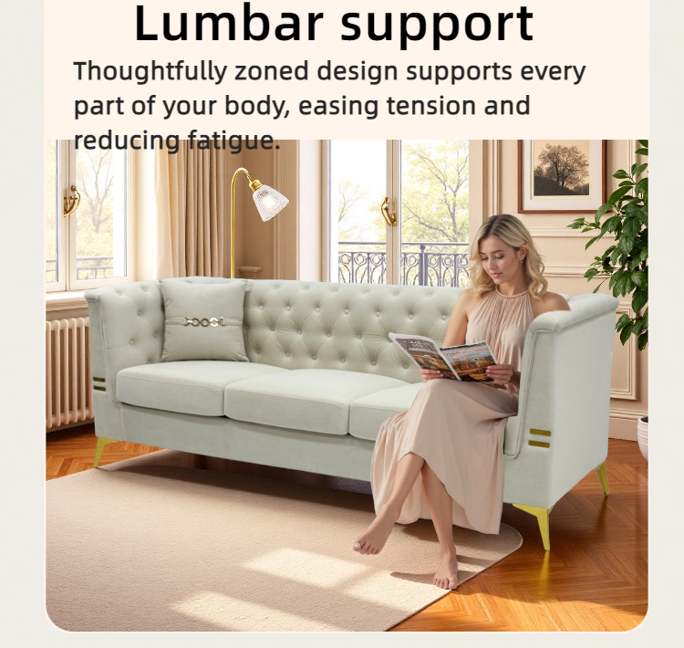 Modern Tufted Velvet Sofa with Gold Accents, 3-Seater