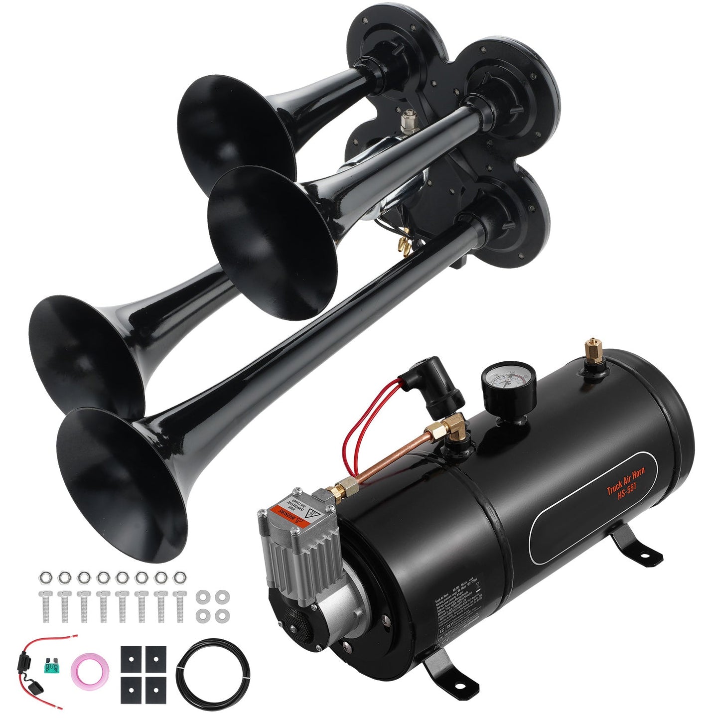 Train Horns Kit, 4 Trumpet Air Horn Kit, 150dB for Pickup Trucks