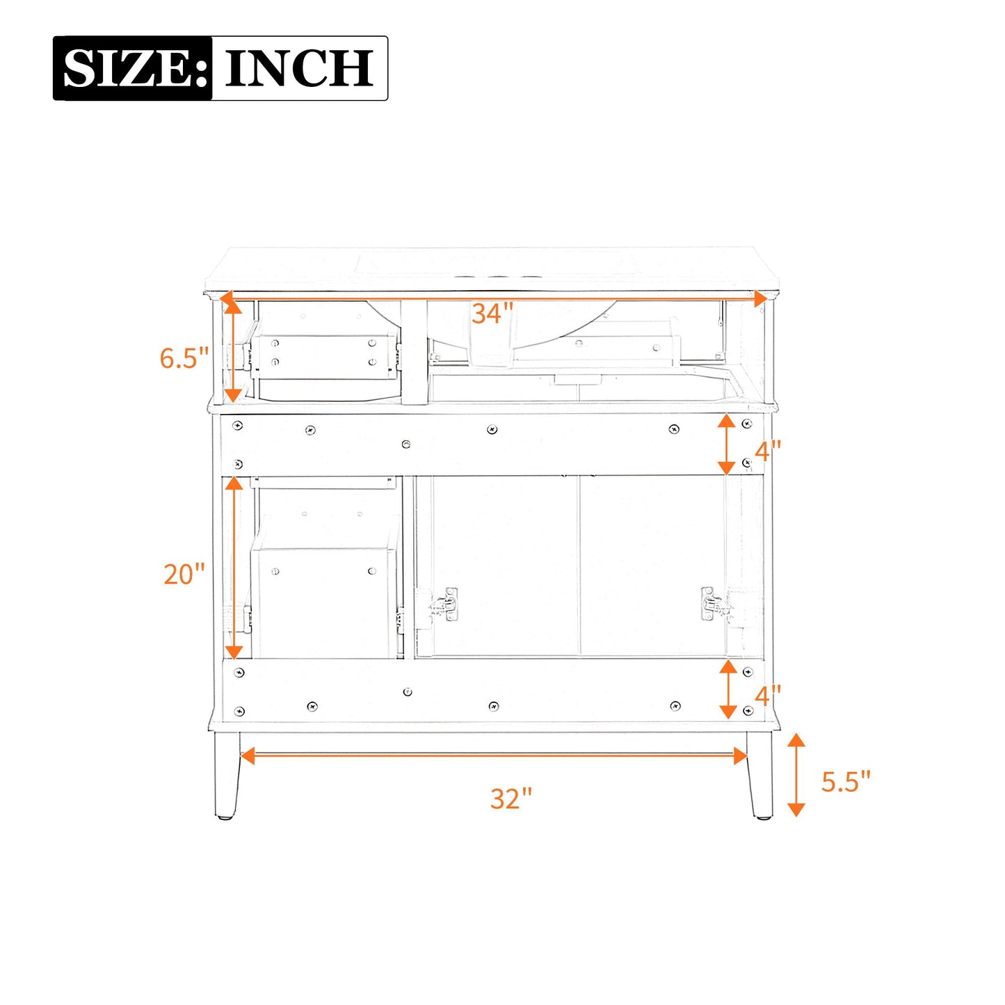 Bathroom Vanity With Ceramic Sink, Soft-Close Doors, 4 Storage Drawers - Blue