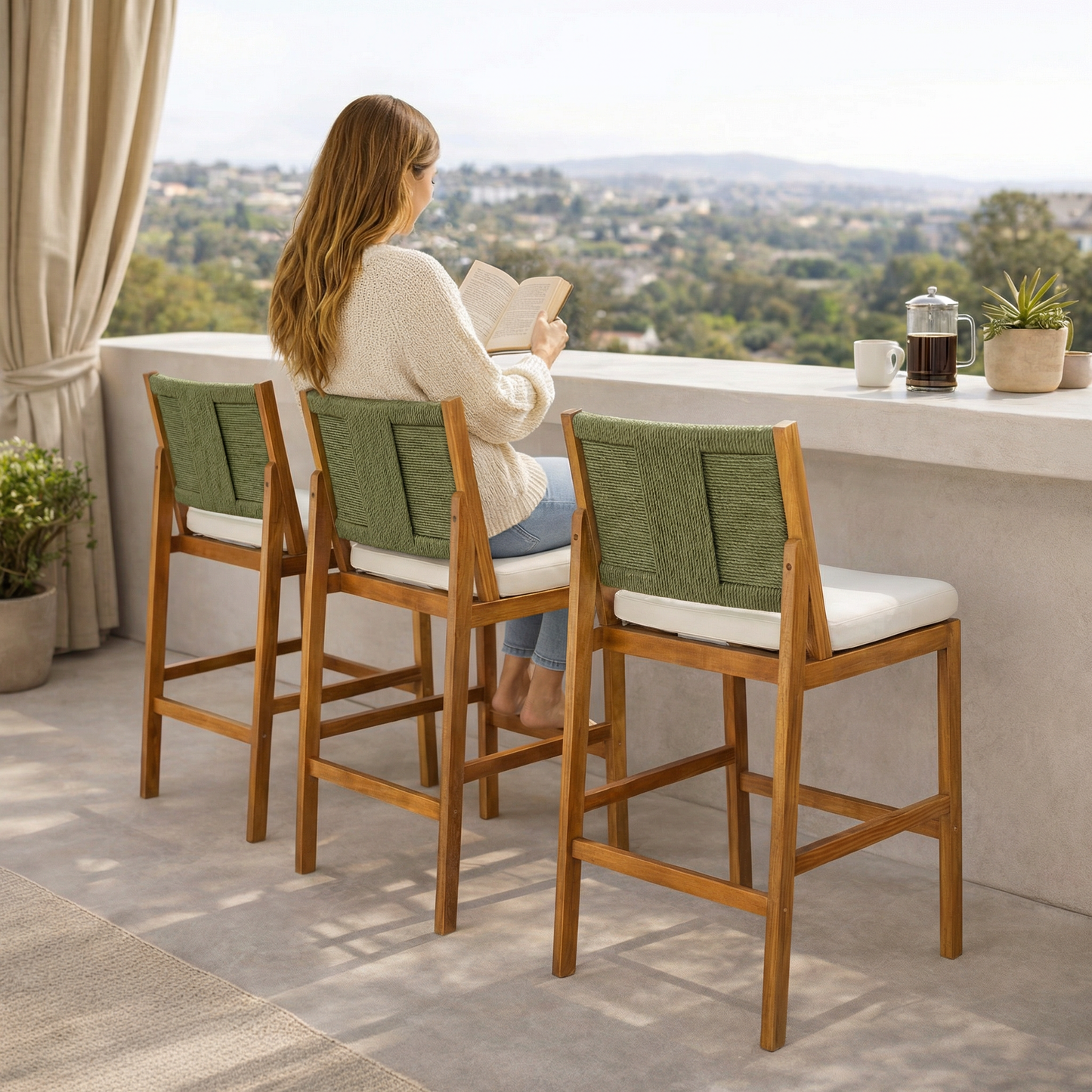 4 Pieces Arly Green Outdoor Bar Stool Set