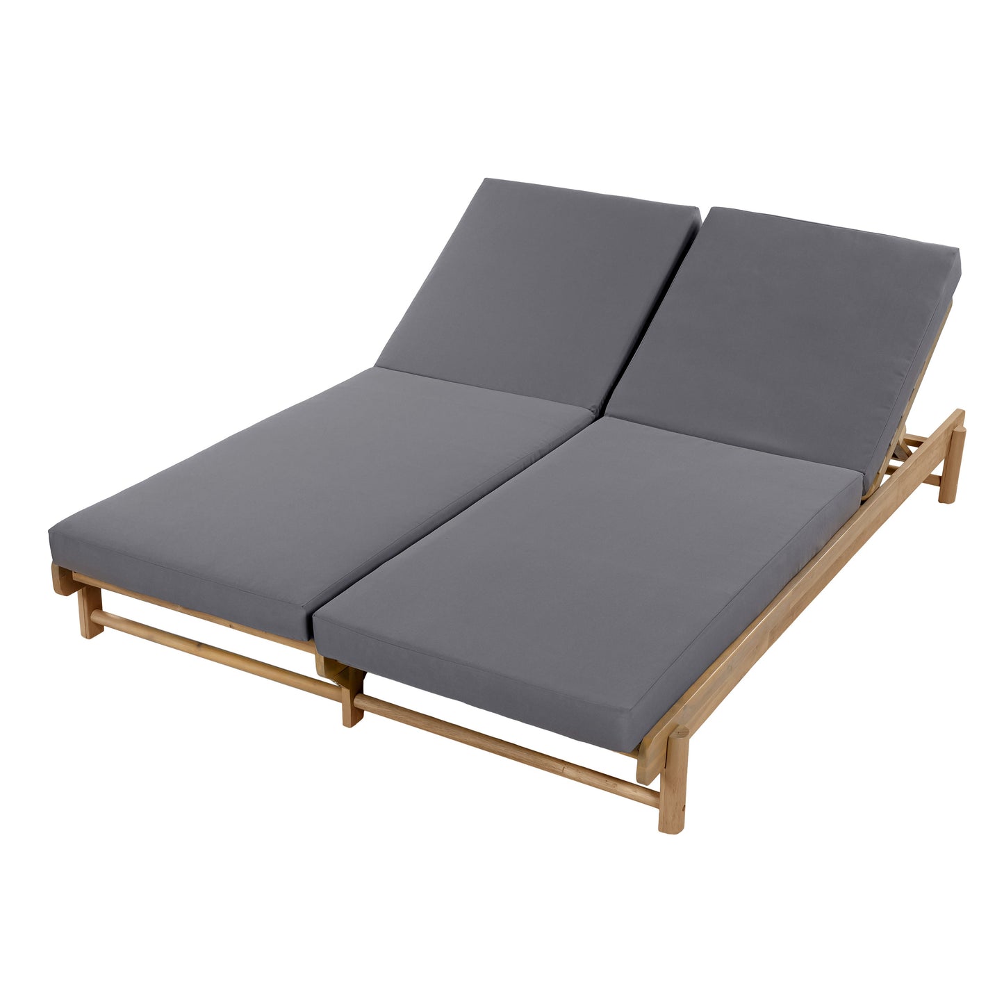 Light Teak Acacia Wood Double Chaise Lounger Set