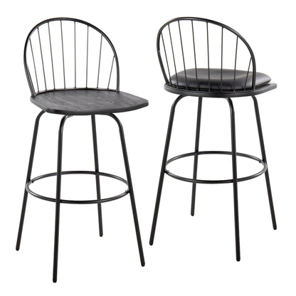 Riley - Claire Farmhouse Fixed Height Barstool With Swivel With Round Footrest (Set of 2)