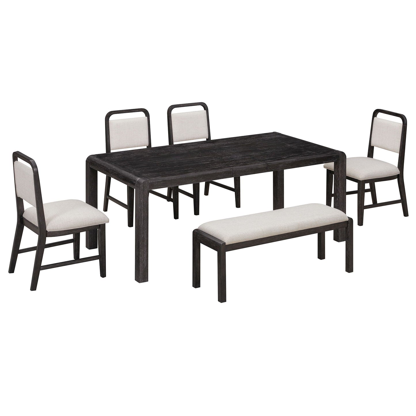 Extendable Dining Table Set With 4 Upholstered Chairs And 1 Bench