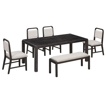 Extendable Dining Table Set With 4 Upholstered Chairs And 1 Bench