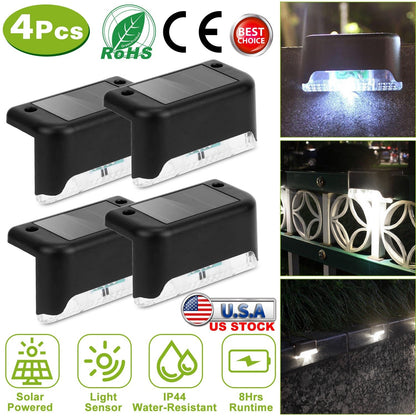 4Pcs Solar Powered LED Step Lights Outdoor Water-Resistant Dusk To Dawn Sensor Fence Lamps For Stairs Yard Railing