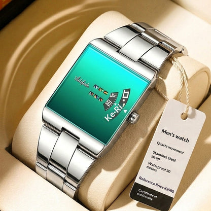 Square Quartz Waterproof Steel-band Luxury Mens Wristwatch