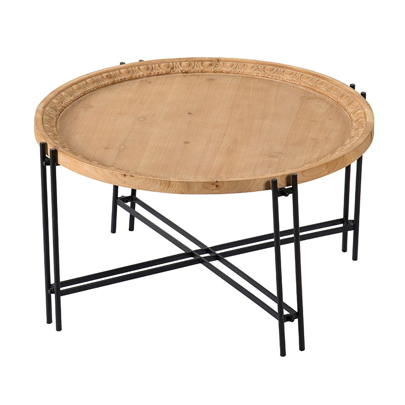 Farmhouse Round Wooden Round Coffee Table With Metal Legs - Black / Brown