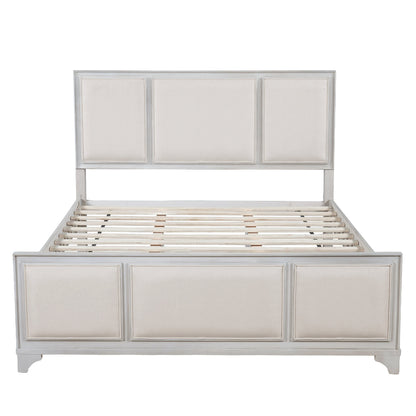 Queen Size Wooden Bed Frame with Upholstered Headboard