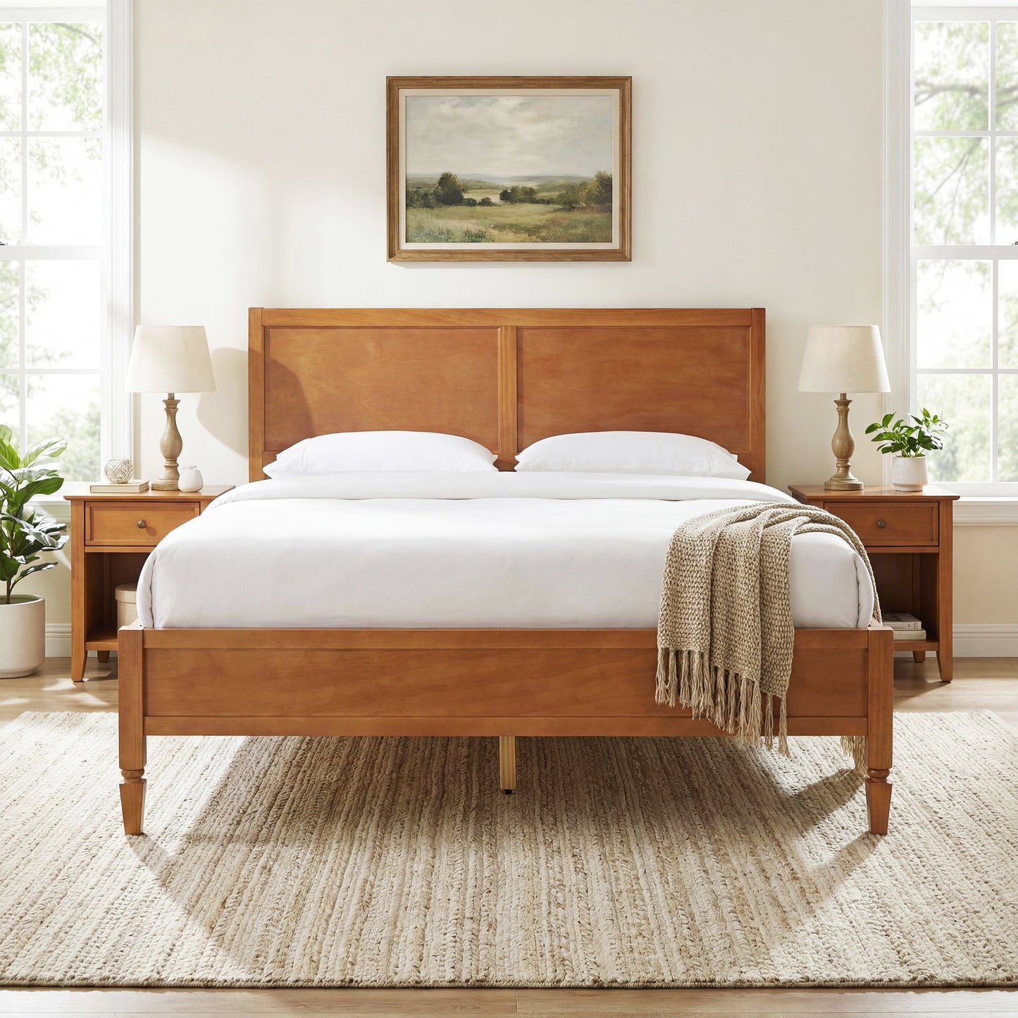 Queen Size Wood Platform Bed Frame with Classic Panel Headboard