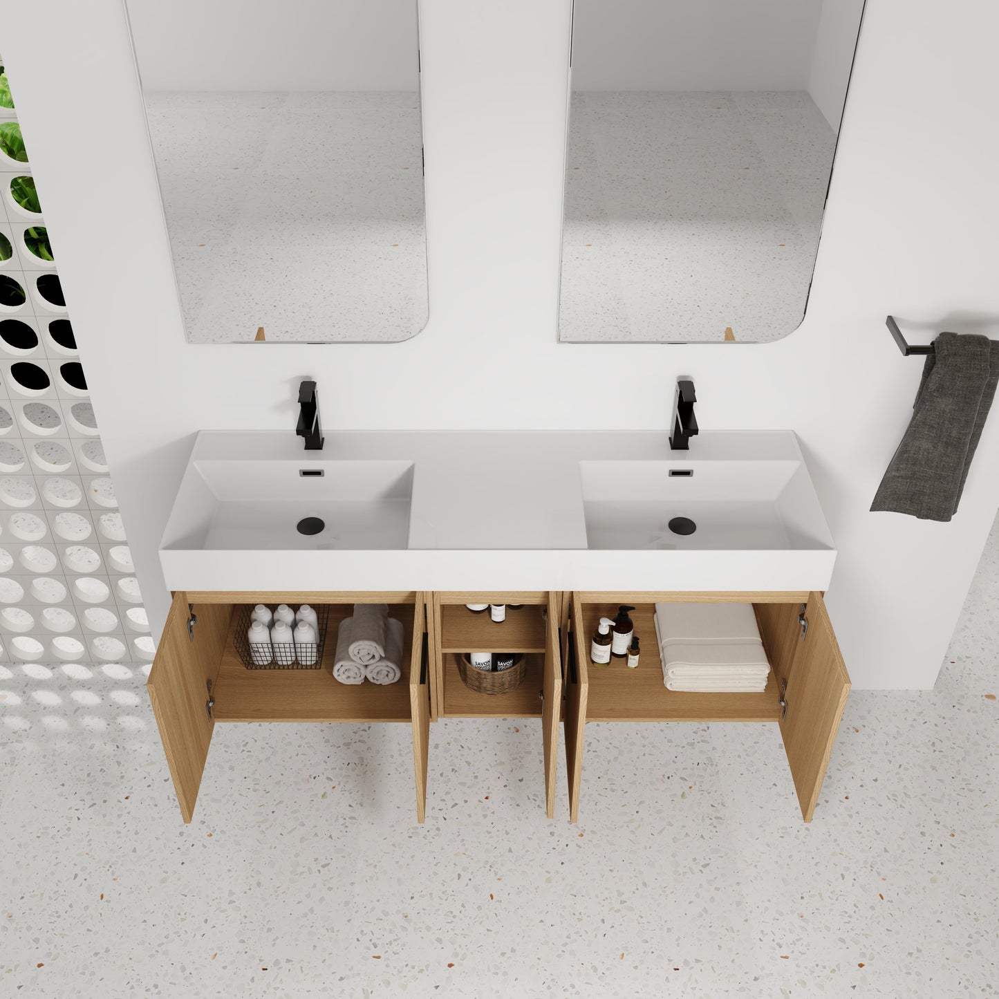 60" Floating Double Sink Bathroom Vanity with Extra-Large Storage
