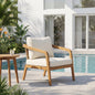 Acacia Wood Outdoor Patio Club Chair with PE Wicker Backrest & Cushions