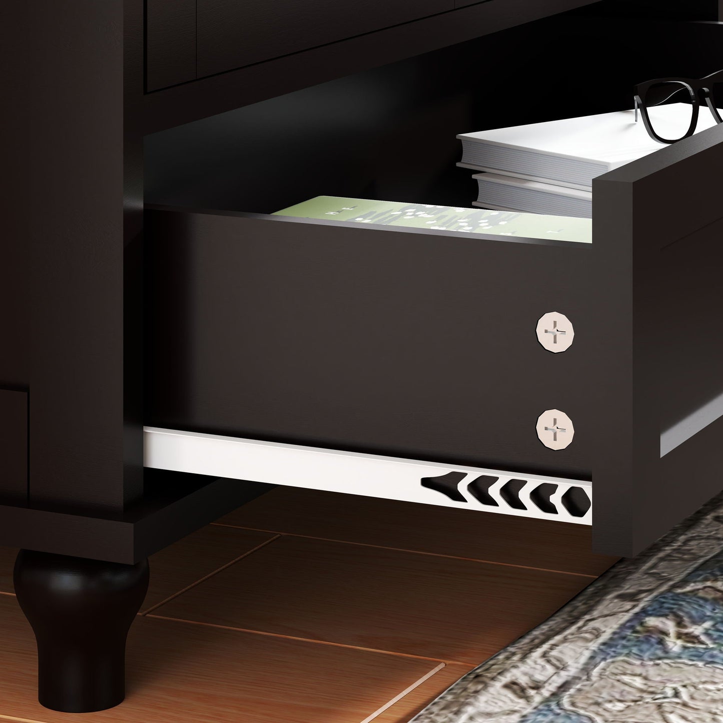 Minimalist Buffet Cabinet With Double Glass Doors And Drawer