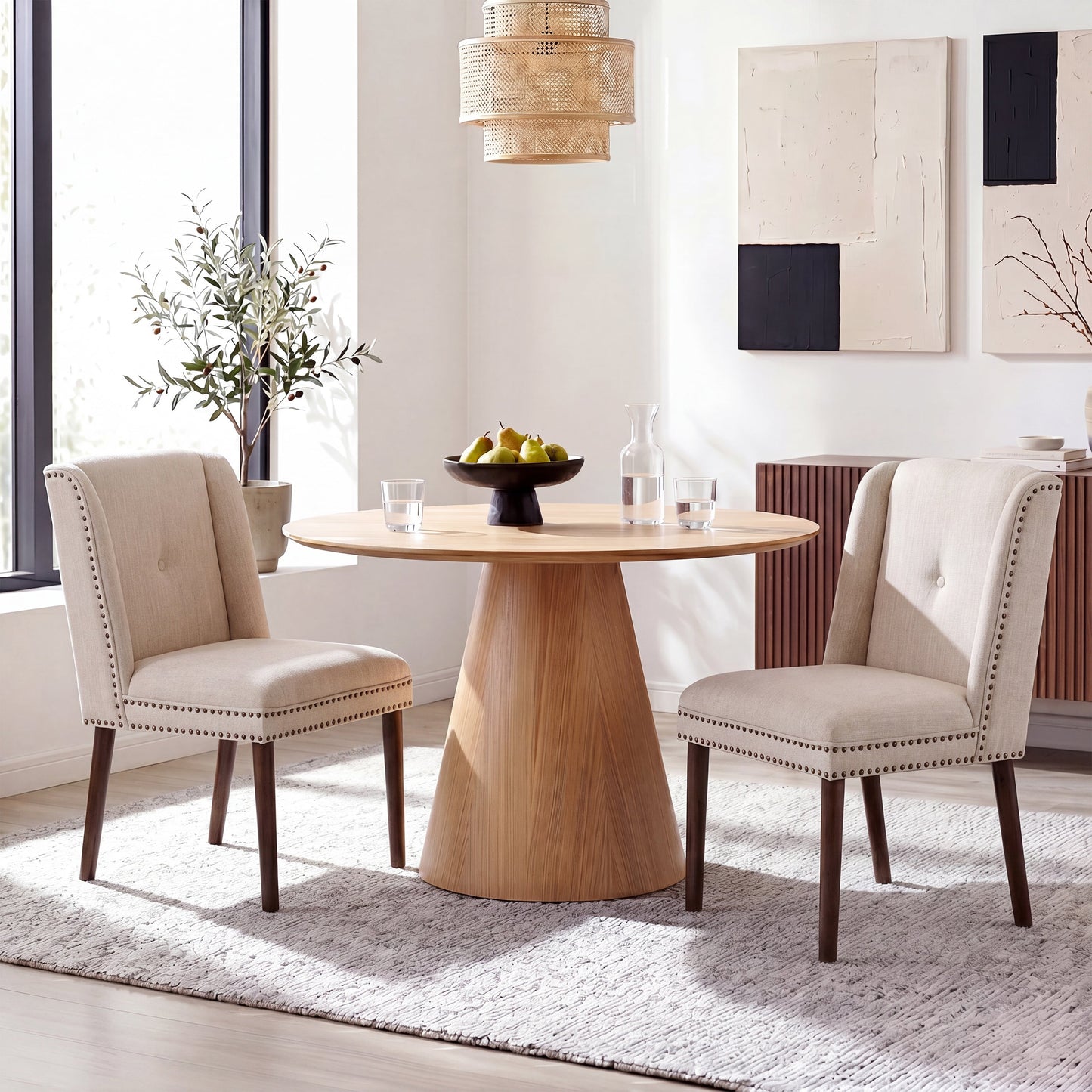 Light Luxury Rivet Upholstered Dining Chair Set of 2