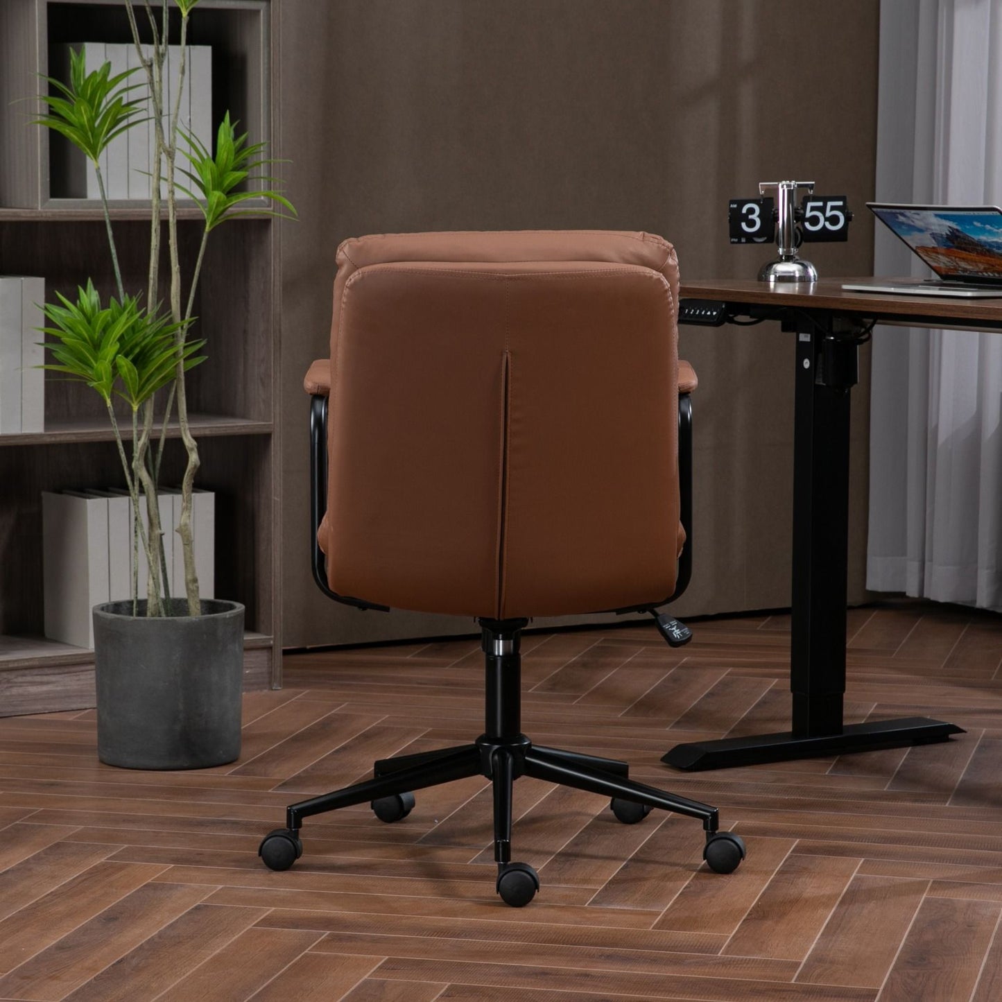 Office Chair, Mid Back Home Office Desk Task Chair With Wheels And Arms Ergonomic Computer Rolling Swivel Chair With Padded Armrest
