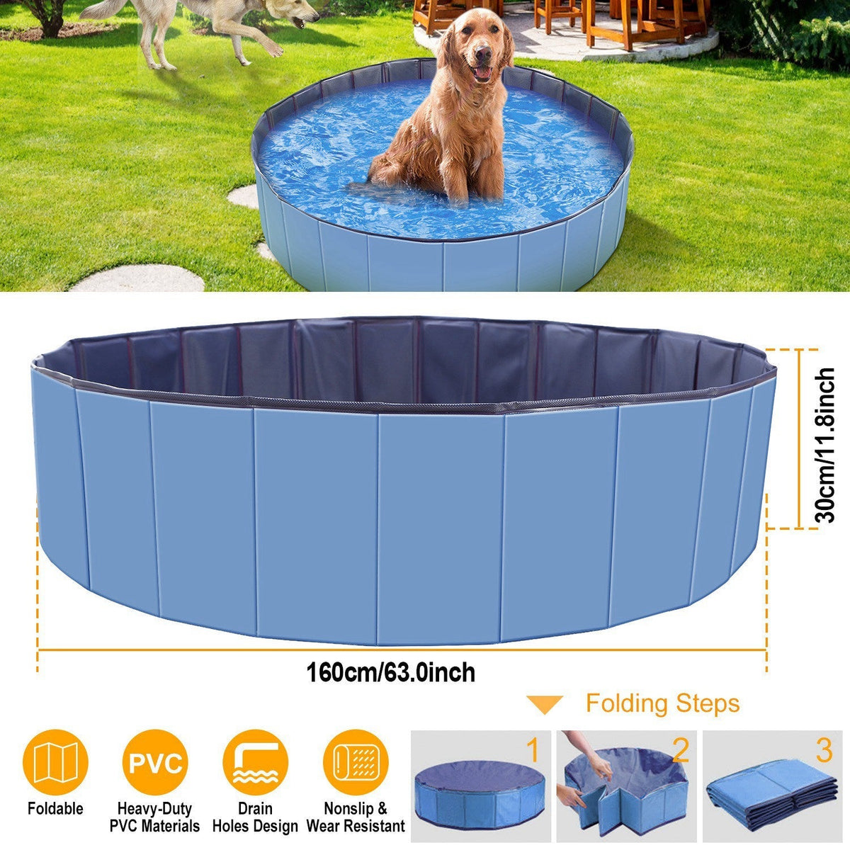 Foldable Pet Swimming Pool - Portable PVC - Gbruno