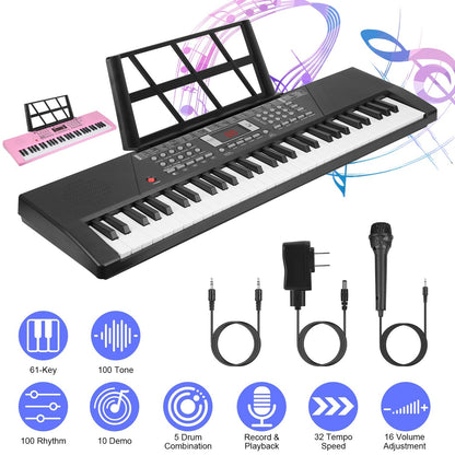 61 Keys Digital Music Keyboard Electric Piano Electronic Musical Instrument Kids Learning Keyboard with Microphone for 3-12 Year Old Kids Girls Boys