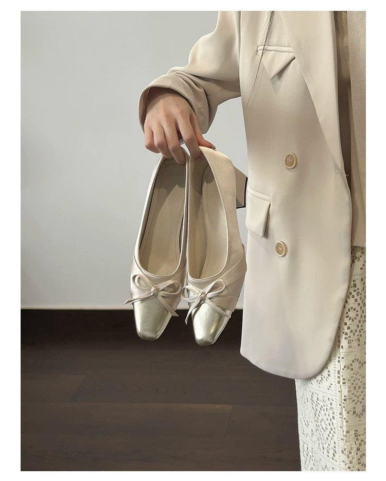 Women 2026 Spring Autumn New Square Toe High Heels, Soft Leather Comfortable Block Mid Heel Versatile Daily Shoes