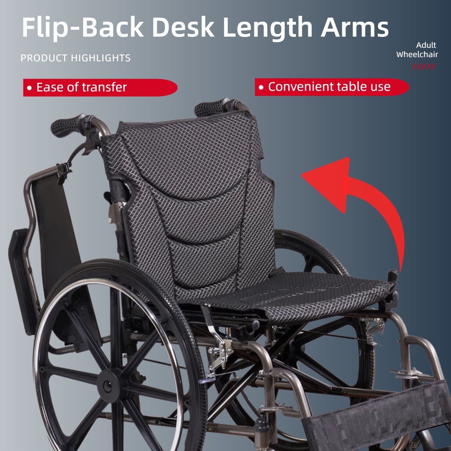 Lightweight Foldable Manual Wheelchair for Adults with Double Brakes