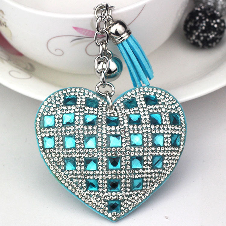LuxeCharm Sparkling Gold Rhinestone Heart Keychain | Champagne Crystal Studded Heart Bag Charm with Tassel and Bell – European Style Personalized Gift