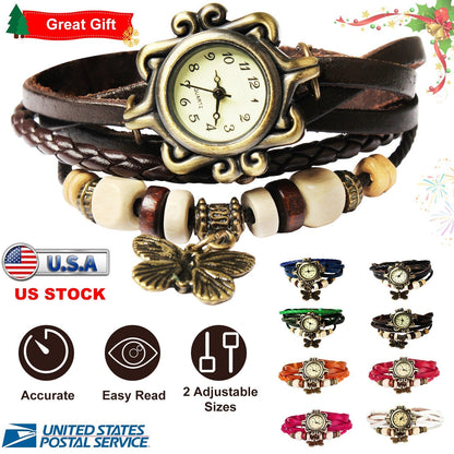 Vintage Women\'s Watch Bohemian Handmade Leather Watch Quartz Wrist Watch Fashion