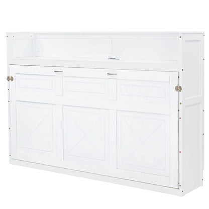Murphy Bed With Desk, LED Light And USB Charging Station