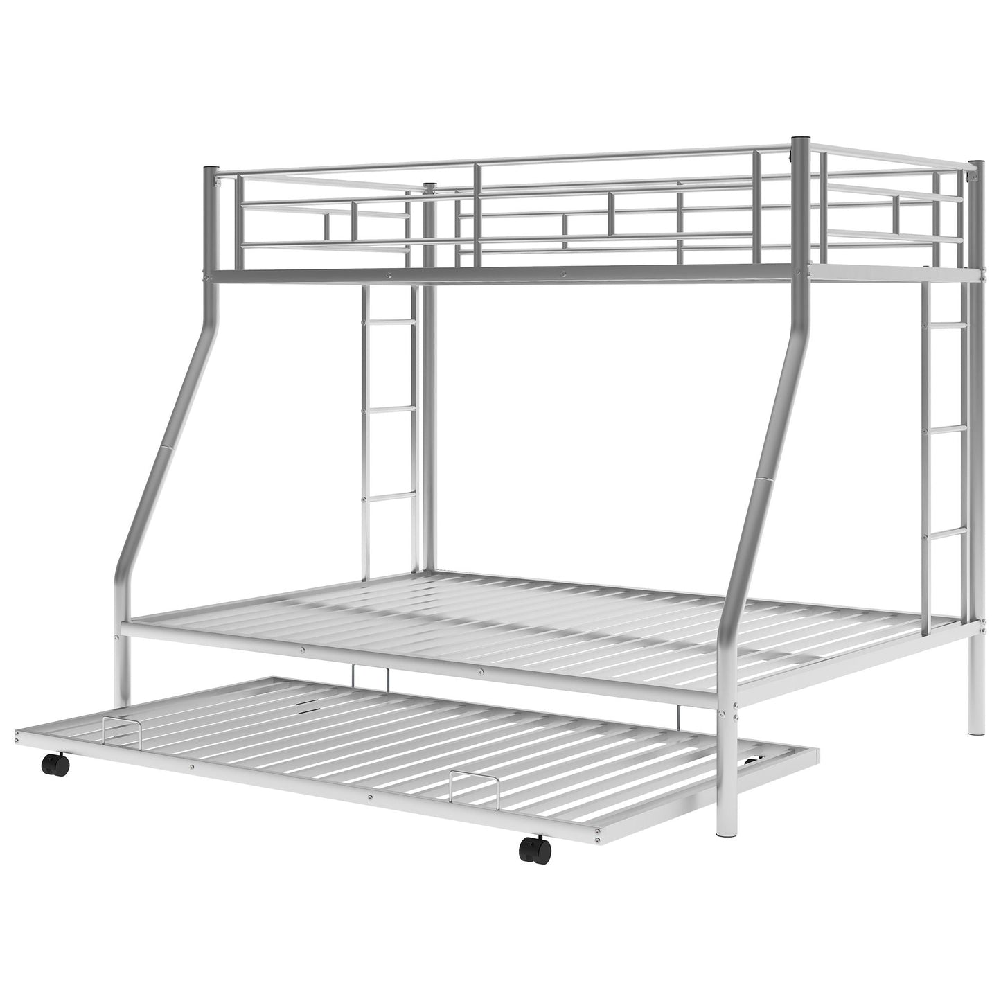 Bunk Bed With Steel Frame And Trundle, 2 Side Ladders