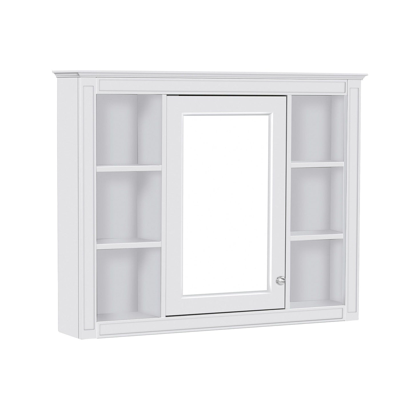 Wall Mounted Medicine Cabinet With Mirror, Storage Cabinet Featuring 6 Open Shelves And Adjustable Interior