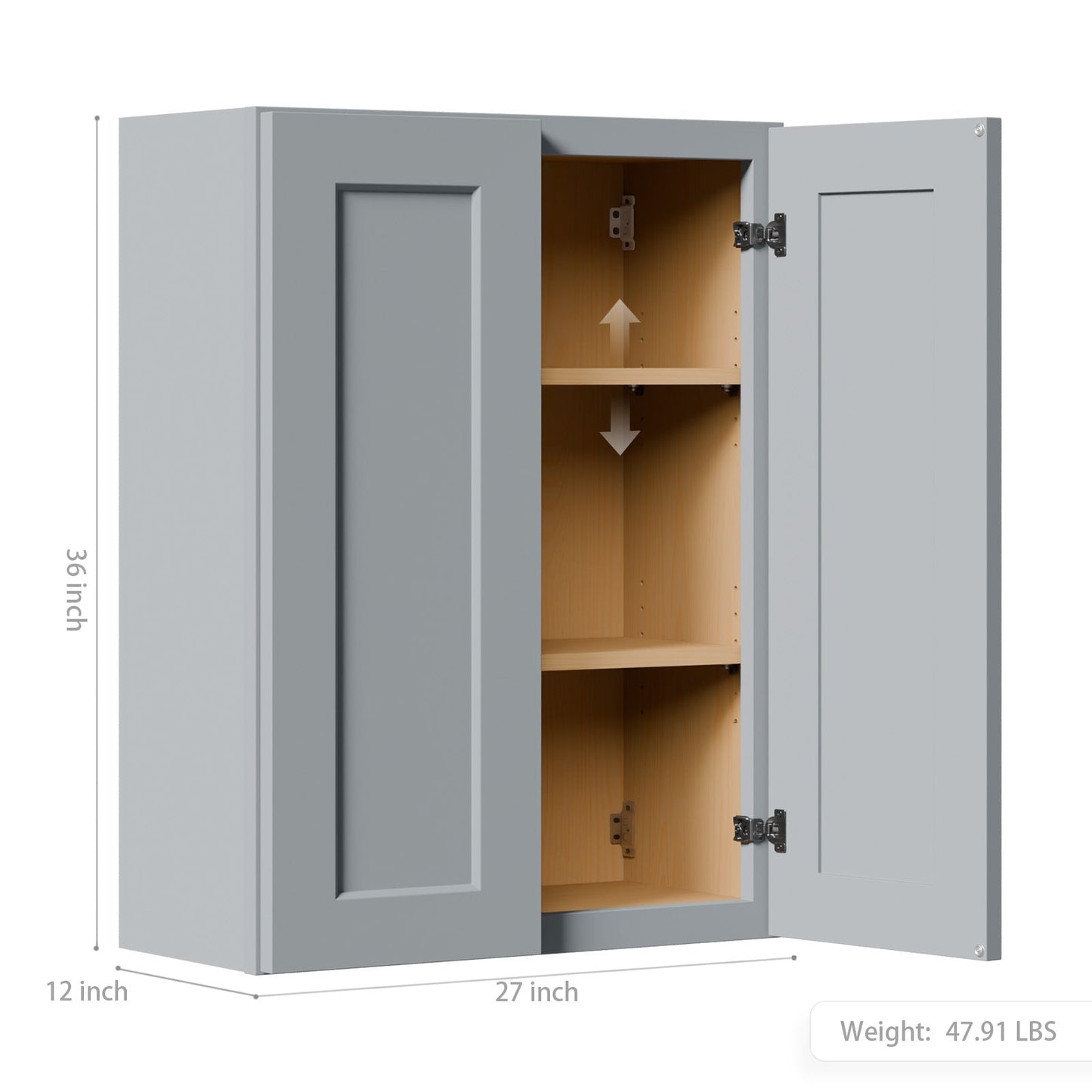 Gray Shaker Solid Wood Wall Cabinet with Soft-Close Doors