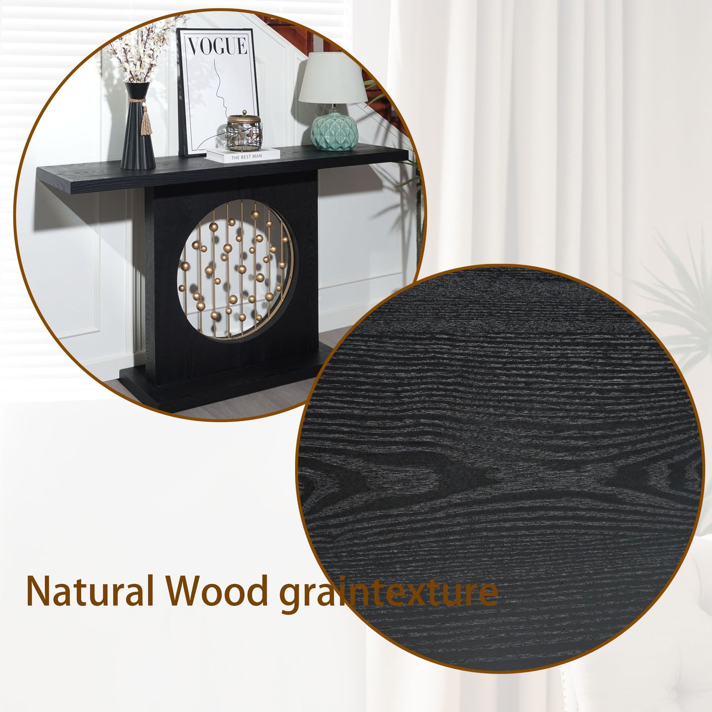 Console Table With Circular Art Decor For Living Room - Multi