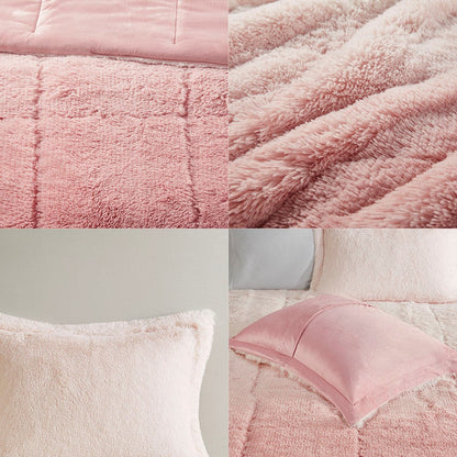 King/Cal King Ombre Shaggy Long Fur Comforter Mini Set