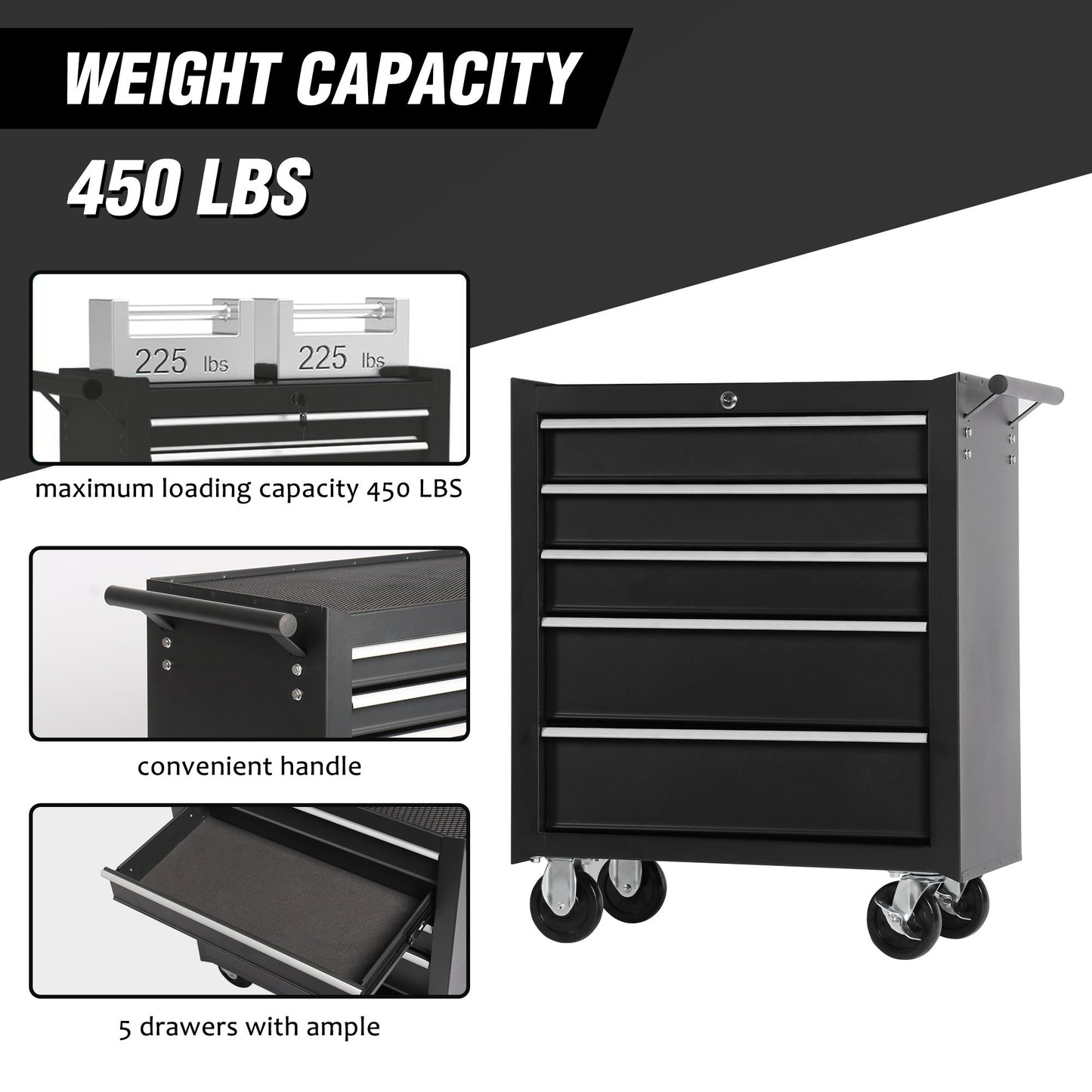 5-Drawer Rolling Tool Chest w/Lock & Key