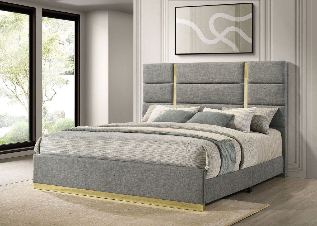 Ines 56-inch Fabric Upholstered Eastern King Panel Bed Grey