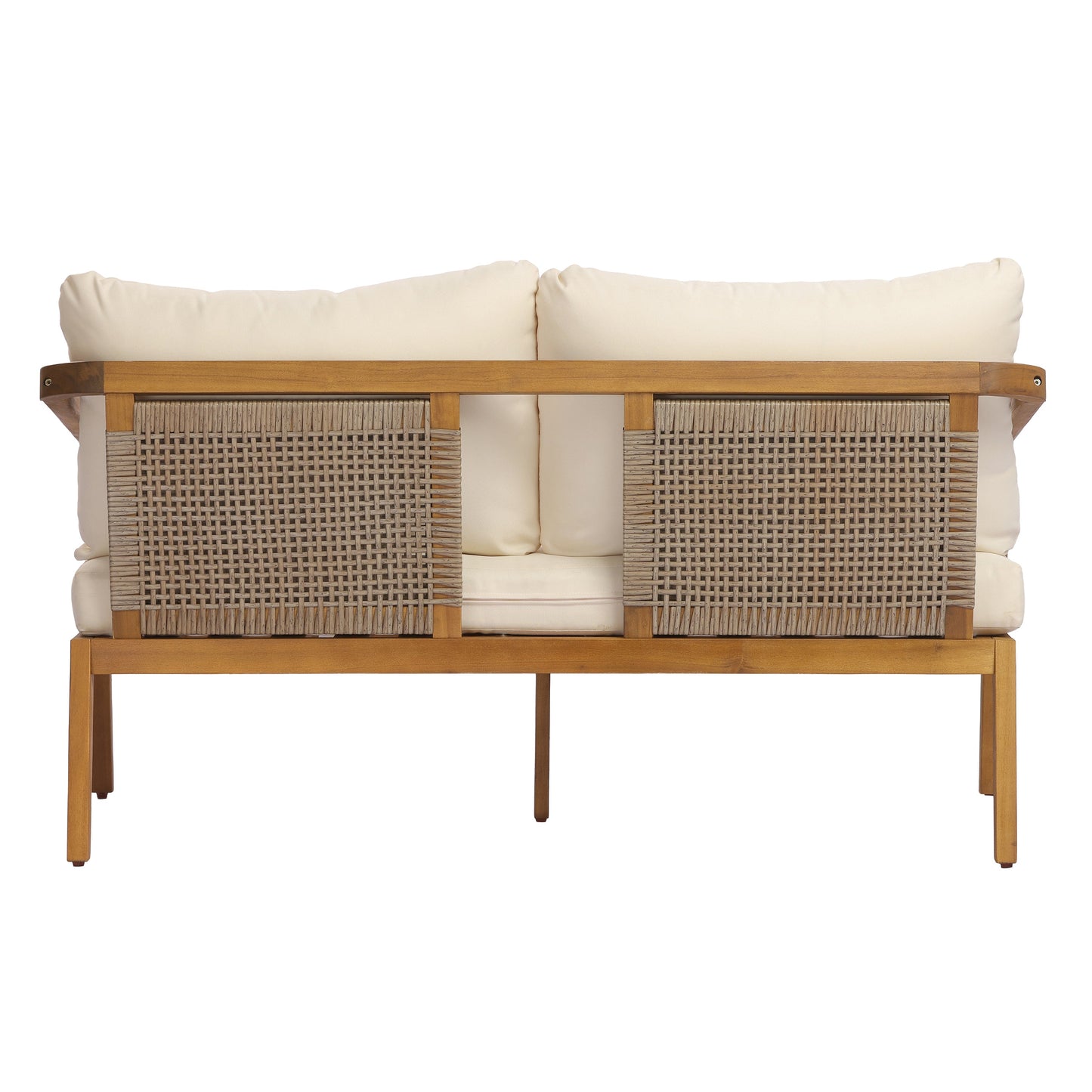 2-Piece Outdoor Loveseat & Coffee Table Set Acacia Wood Frame with PE Wicker Back & Water-Resistant Cushions