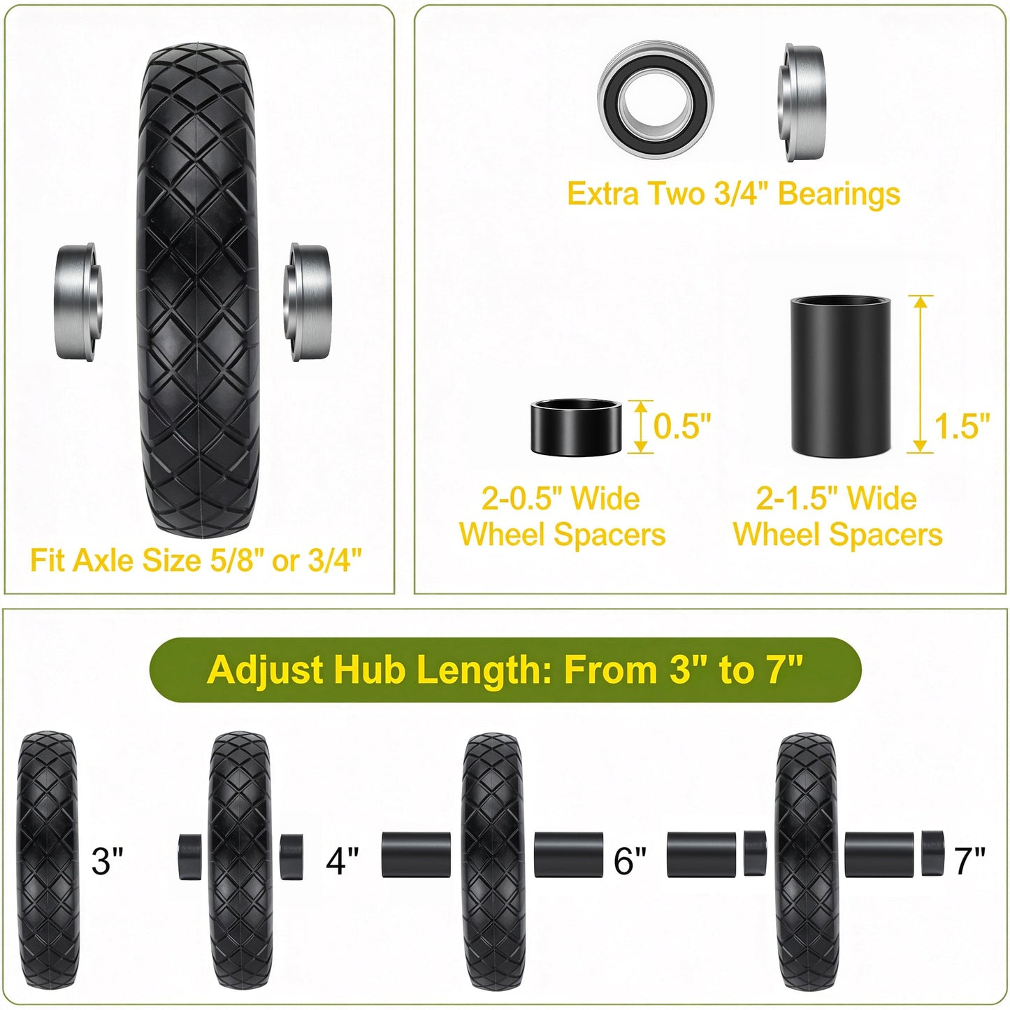 4.80/4.00-8 Flat-Free Solid Wheelbarrow Tire and Wheel, 16"
