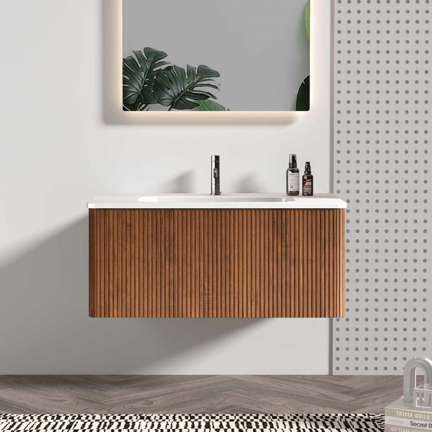 Etna 36" Striped Walnut Floating Bathroom Vanity
