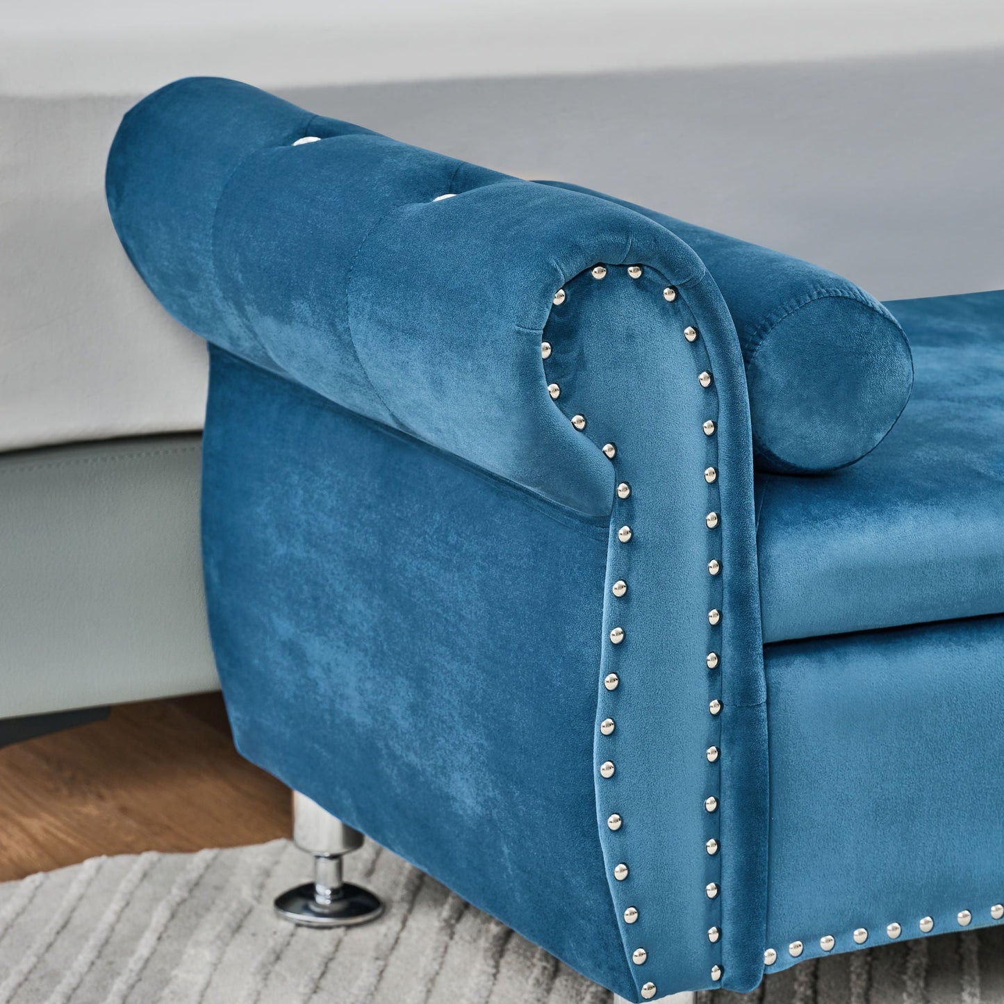 Storage Bench With Crystal Buttons And 1 Pillow For Bedroom